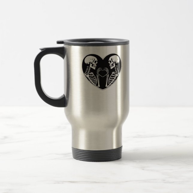 Caneca Térmica Skeleton Heart Hands Sinal Halloween Costume Retro (Esquerda)