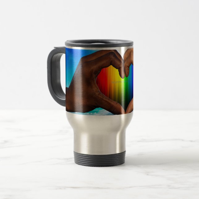 Caneca Térmica SlipperyJoe gradiente de arco-íris vibrante coraçã (Frente Esquerda)