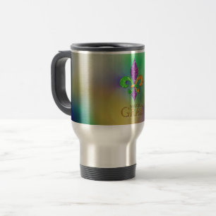 Caneca Térmica SlipperyJoe's festivo tema Mardi Gras roxo gre