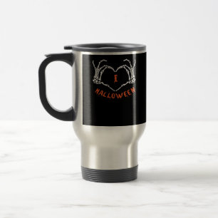 Caneca Térmica Slogan Halloween. Gesto Cardíaco Feito De Esquelet