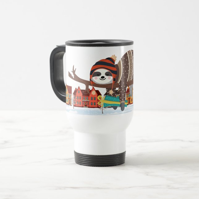 Caneca Térmica Sloth de Natal (Frente Esquerda)
