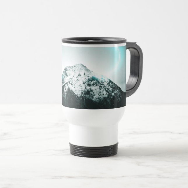 Caneca Térmica Snowy mountain mysterious blue neon light (Frente Esquerda)