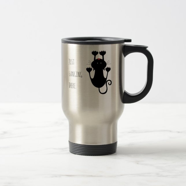 Caneca Térmica Só pendurado ali um desenho de um gato preto. (Direita)