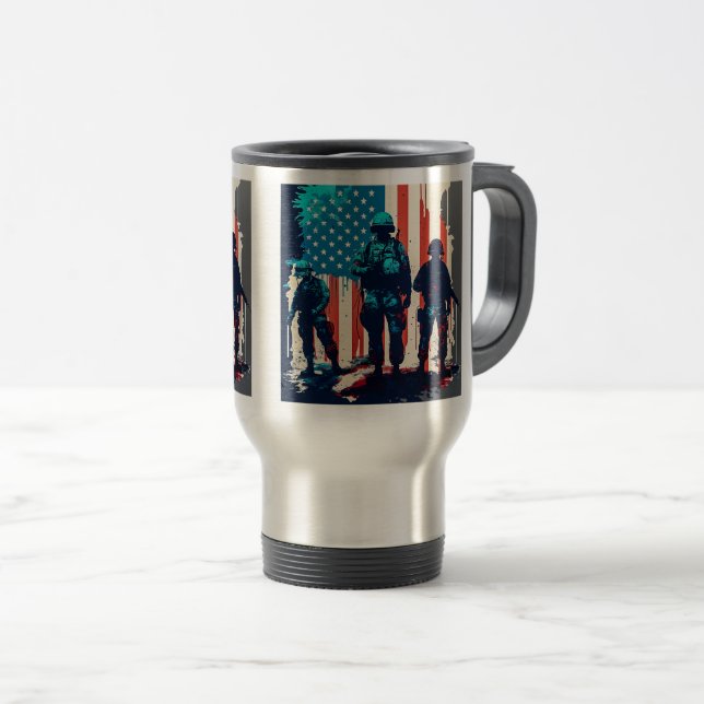 Caneca Térmica Soldados Americanos Viagem/Viagem ao trabalho Mug, (Frente Esquerda)