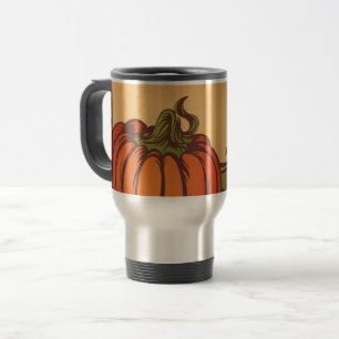 Caneca Térmica Solitário de abóbora no campo. As folhas do outono