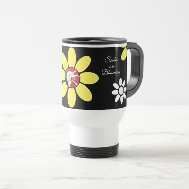 Caneca Térmica Sorrisos estão sangrando Cachorro Amarelo (Frente Esquerda)