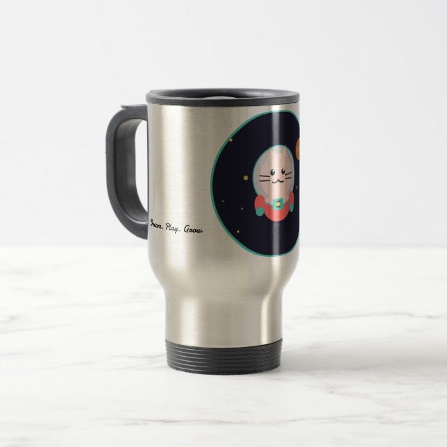 Caneca Térmica Space Cat Coffee Mug - Cosmic Kitty Astronaut Cup (Frente Esquerda)