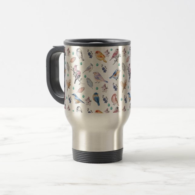 Caneca Térmica Spring Birds Pattern (Frente Esquerda)