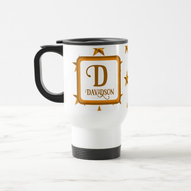 Caneca Térmica Star Monograma Laranja Dourado Nome inicial (Esquerda)