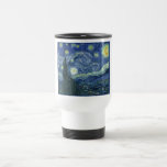 Caneca Térmica Starry Night, Blue French Stars, Vincent Van Gogh<br><div class="desc">Uma cidade francesa "Remy Santo" está em chamas com a luminescência de estrelas numa noite estelar azul. O céu noturno sobre a paisagem está girando com nuvens brancas,  estrelas e crescente amarelo brilhante à meia-noite da lua. Vintage post impressionista Oil painting trabalho de arte é de Vincent Van Gogh.</div>