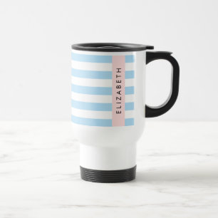 Caneca Térmica Stripes Azuis, Padrão Striped, Linhas, Seu Nome