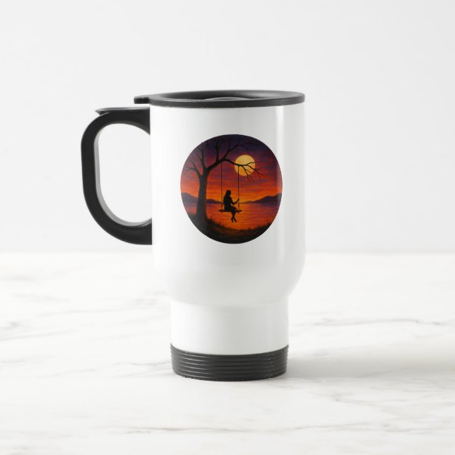 Caneca Térmica Sunset Silhouette Swing Art Travel Mug (Esquerda)