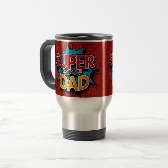 Caneca Térmica Super Pai Mustache Moderno Grunge (Frente Esquerda)