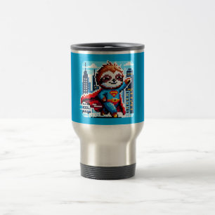 Caneca Térmica Super Sloth Funny Pixel Art Hero Cityscape Design