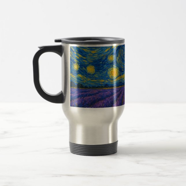 Caneca Térmica Swirling Night Sky sobre Campo de Lavanda (Esquerda)