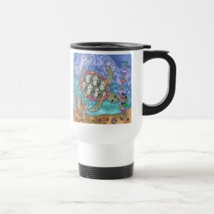 Caneca Térmica Tartaruga do Mar Psicodélica Arte Marítima