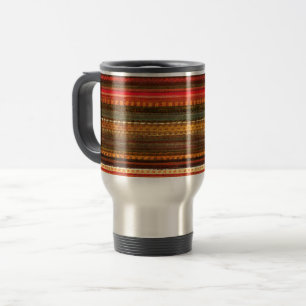 Caneca Térmica Tecido de Material Listras Vermelho Laranja e Verd
