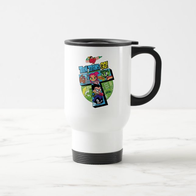Caneca Térmica Teen Titans Go! | Colagem em Torre de Titãs (Direita)
