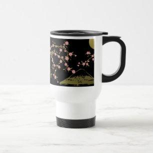 Caneca Térmica Tela Dourada Black Japonesa Rosa Sakura