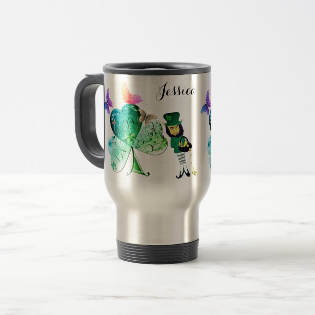 Caneca Térmica "Tenha uma Rua feliz. Dia de Patrick" "Leprechaun  (Frente Esquerda)