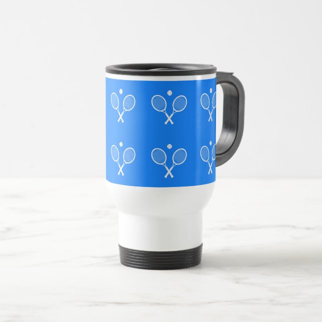Caneca Térmica Tênis Rackets Fundo Azul (Frente Esquerda)