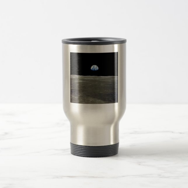 Caneca Térmica Terra da Lua no Espaço Negro: Nascer da Terra (Centro)