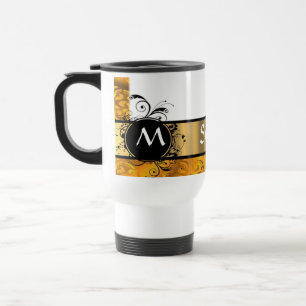 Caneca Térmica Teste padrão amarelo dourado do monograma