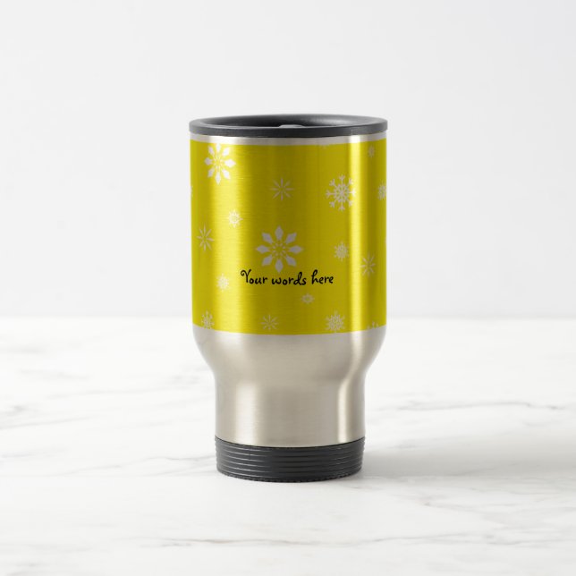 Caneca Térmica Teste padrão amarelo e branco dos flocos de neve (Centro)