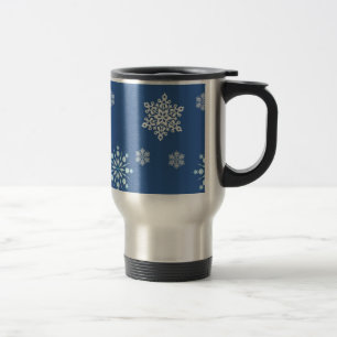 Caneca Térmica Teste padrão azul e branco do floco de neve