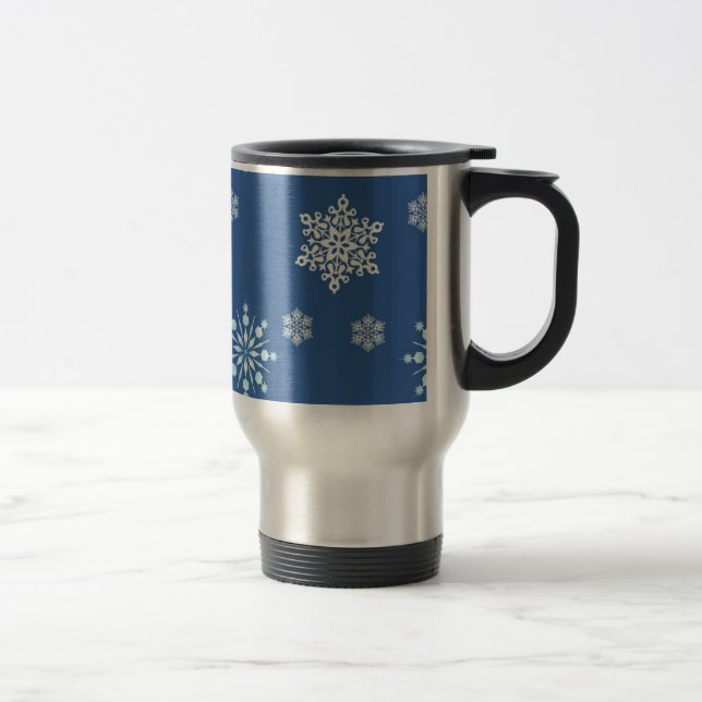 Caneca Térmica Teste padrão azul e branco do floco de neve (Direita)