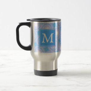 Caneca Térmica Teste padrão azul elétrico dos círculos do