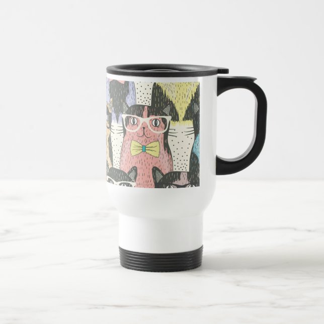 Caneca Térmica Teste padrão bonito dos gatos do hipster (Direita)