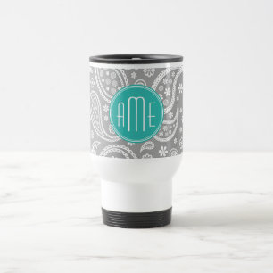 Caneca Térmica Teste padrão cinzento floral chique de Paisley &