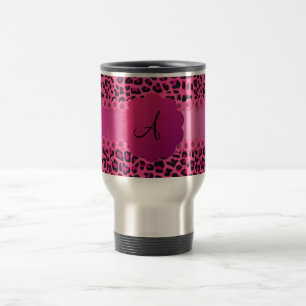 Caneca Térmica Teste padrão cor-de-rosa do leopardo do monograma