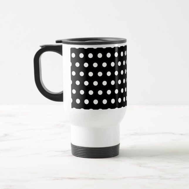 Caneca Térmica Teste padrão de bolinhas preto e branco. Manchado (Esquerda)
