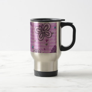Caneca Térmica Teste padrão de borboleta cor-de-rosa e roxo