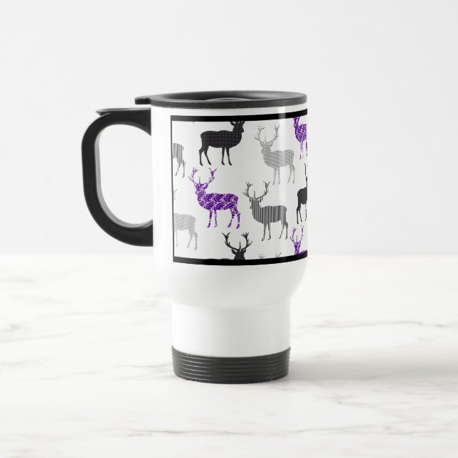 Caneca Térmica Teste padrão roxo do Natal do veado dos cervos (Esquerda)