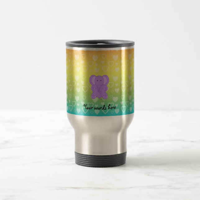 Caneca Térmica Teste padrão roxo dos corações do arco-íris do (Centro)
