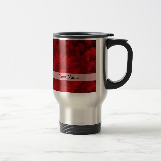 Caneca Térmica Teste padrão vermelho bonito moderno do fractal (Direita)