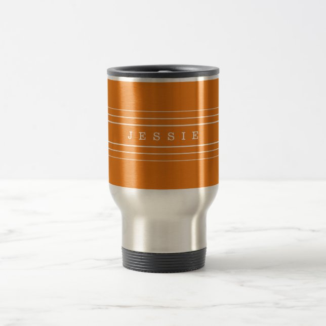Caneca Térmica Texto personalizado e faixas modernas | Laranja (Centro)