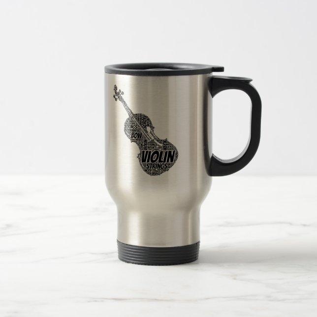 Caneca Térmica Texto Preto de Arte em Forma de Violino (Direita)