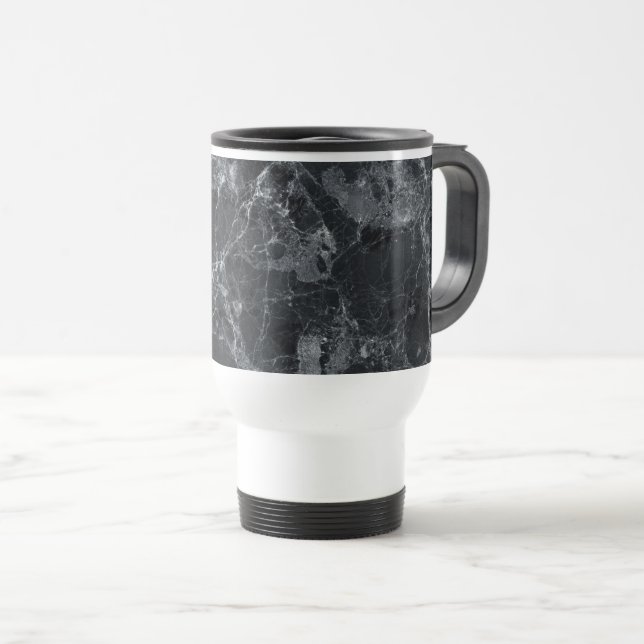 Caneca Térmica Textura de mármore preto (Frente Esquerda)