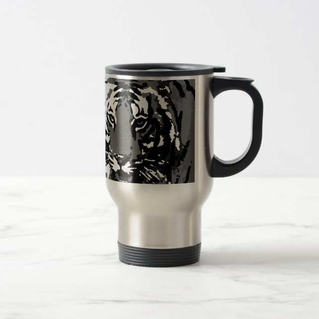 Caneca Térmica Tigre Pop de Arte Preto Branco (Direita)