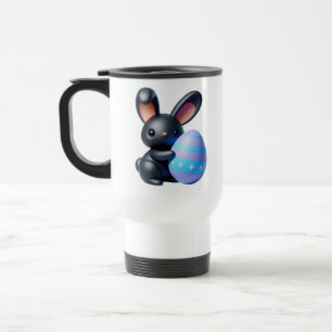 Caneca Térmica Título: Coelho Negro Festivo A Segurar Ovo Desorde