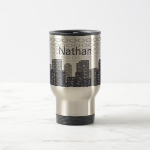 Caneca Térmica Tons de Cinza Personalizados da Paisagem Urbana da