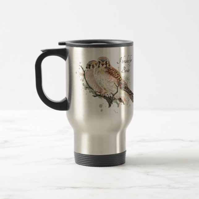 Caneca Térmica Travão para aves Citação de aves Casal Kestrel Mug (Esquerda)