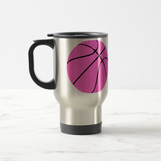 Caneca Térmica Treinador de Basquete Rosa Personalizável Viajando (Esquerda)