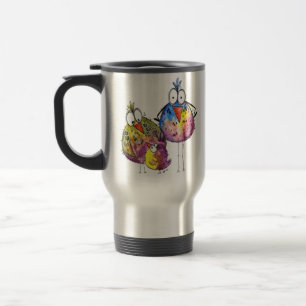 Caneca Térmica Três Belas Aves Coloridas Brancas