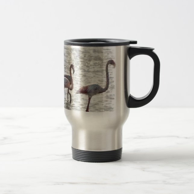 Caneca Térmica Três Flamingos Watercolor (Direita)