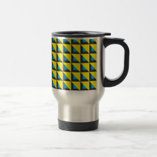 Caneca Térmica triângulos azuis e amarelos sem costura em preto